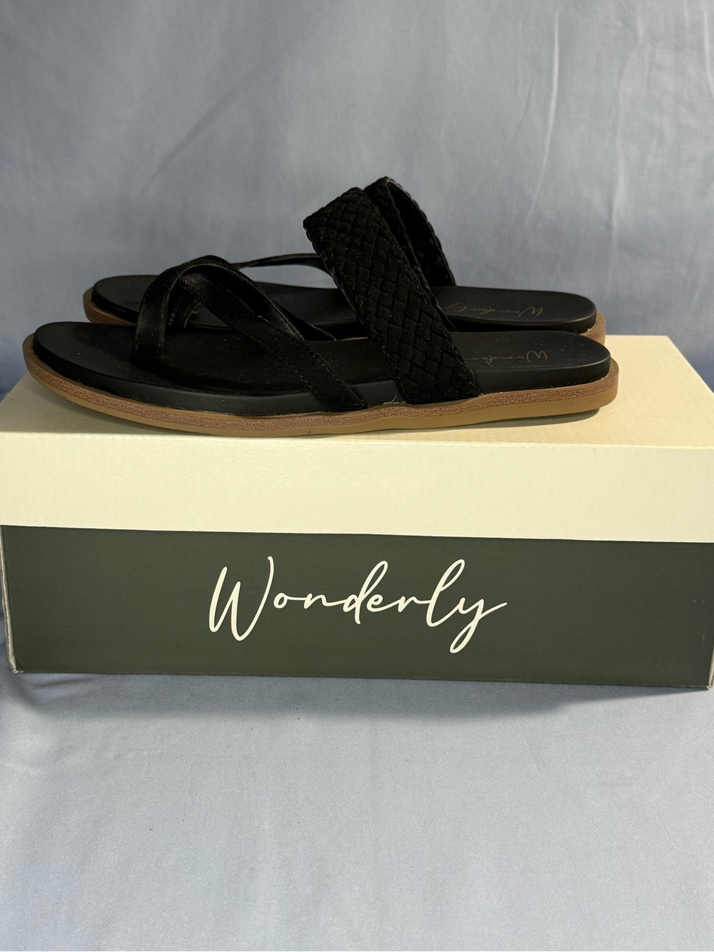 Wonderly Black Braided Strap Women's Sandals